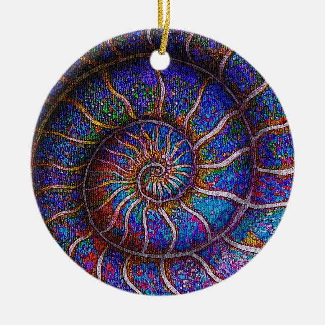 Binary Ammonite Ceramic Ornament (Front)