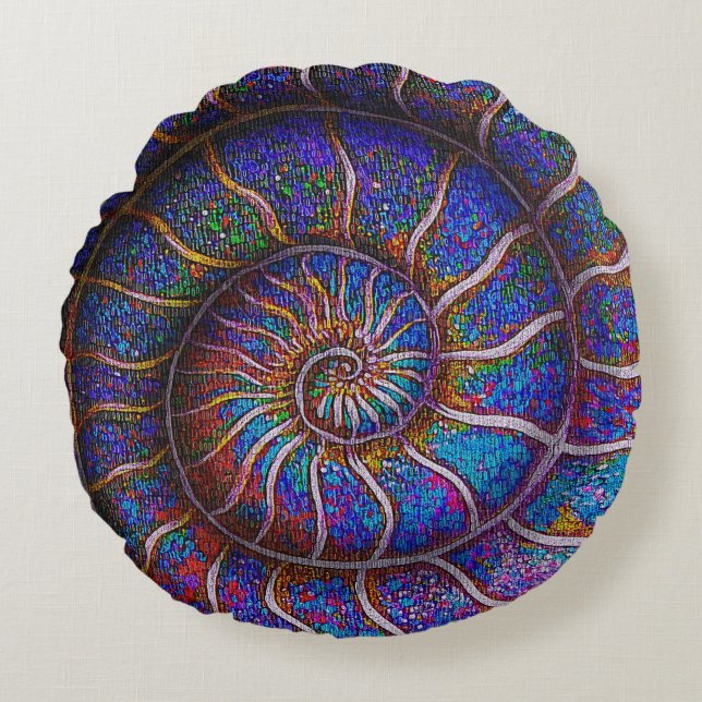 Binary Ammonite Round Pillow (Front)