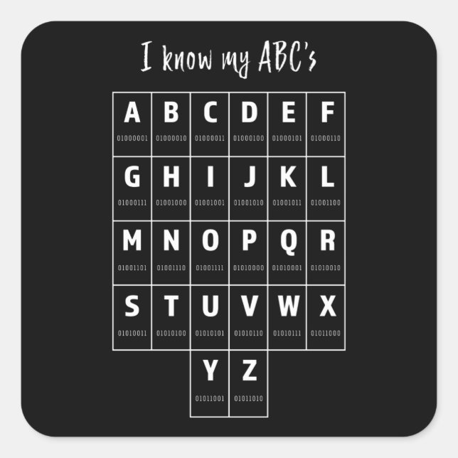 Binary Code ABC Alphabet Programming Square Sticker (Front)