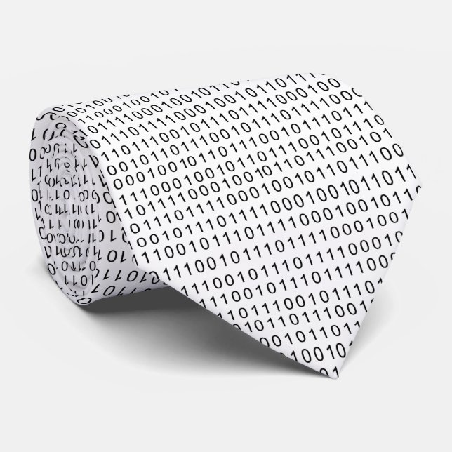 Binary Code Black White Stripes Neck Tie (Rolled)