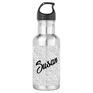 Binary Code black white stripes Stainless Steel Water Bottle