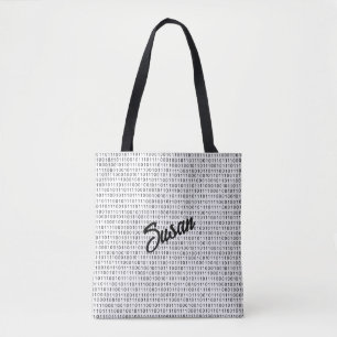 Binary Code black white stripes Tote Bag