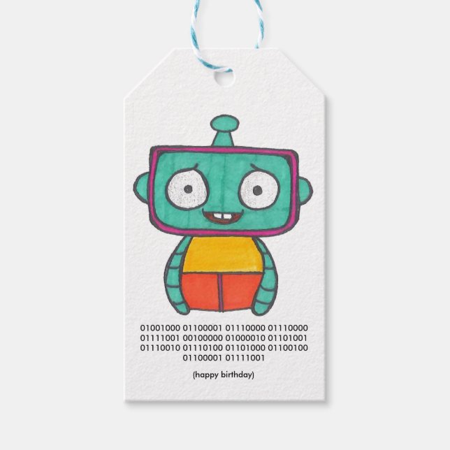 Binary Code Happy Birthday Tag - Robot (Front)
