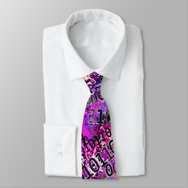 Binary Code Pink Purple Neck Tie (Tied)