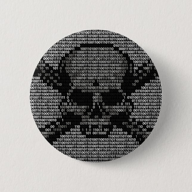 Binary Code Skull and Crossbones Button (Front)