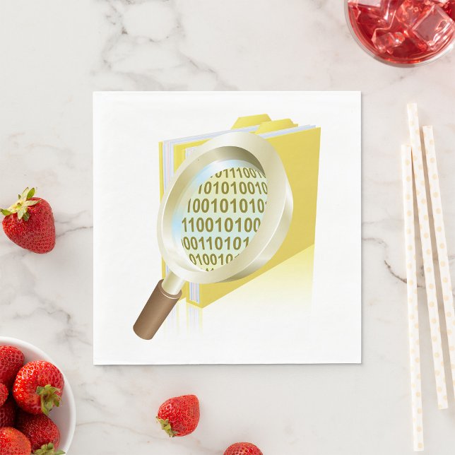 Binary Data Magnifying Glass Digital File Search  Napkins (Creator Uploaded)