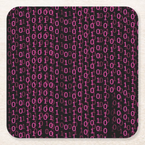 Binary Falling Numbers _ Pink Square Paper Coaster
