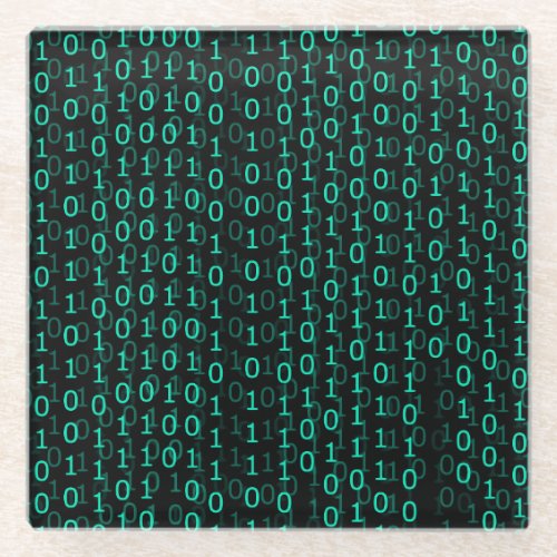 Binary Falling Numbers _ Teal Glass Coaster