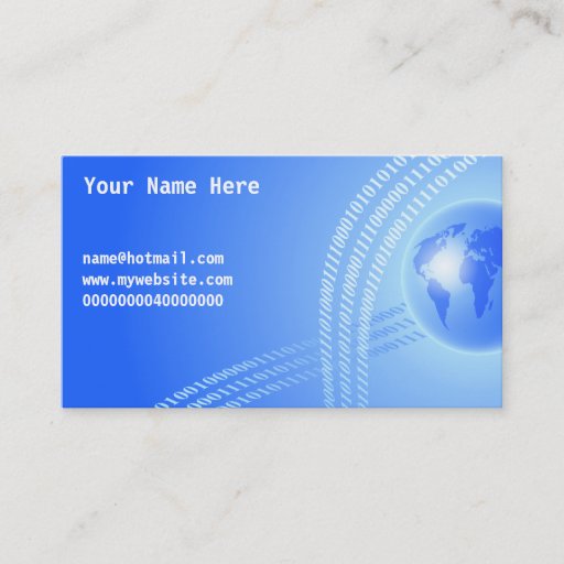 Customizable Binary Globe Background, Your Name Here, Business Card Template