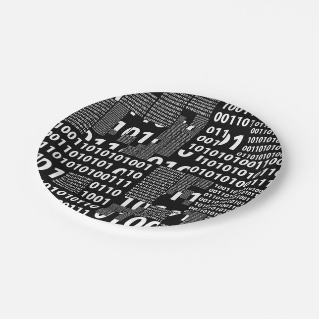 Binary in Black & White Paper Plates (Angled)
