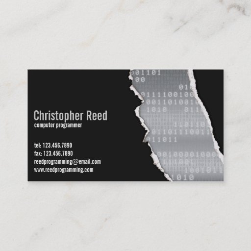 Customizable Binary Rip - Grey Business Cards