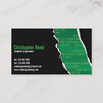 Binary Rip - Green Business Card by fireflidesigns at Zazzle