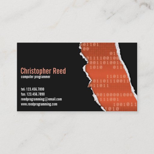 Customizable Binary Rip - Orange Business Card Templates