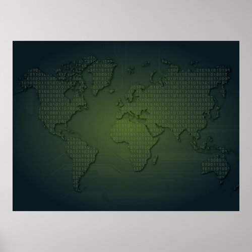 Binary World World Map  XLarge Poster