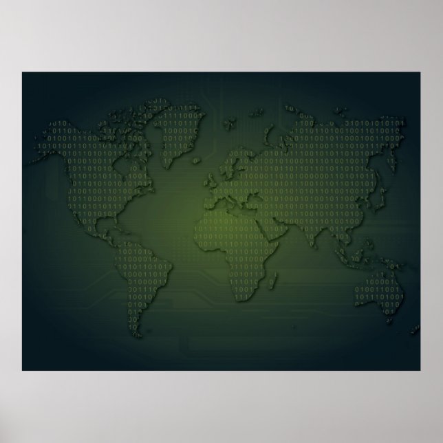 Binary World World Map  XLarge Poster (Front)