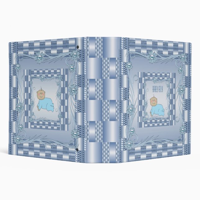 Binder Baby Boy Photo Album Blue Art Deco Floral (Background)