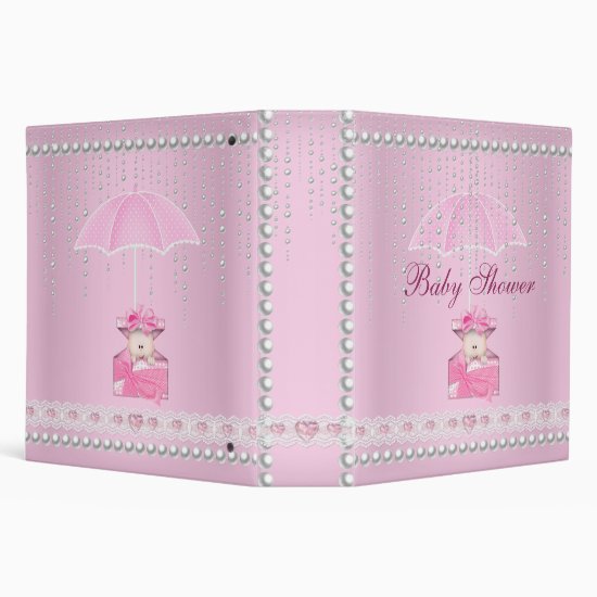 Binder Baby Shower Girl Pink Umbrella Pearl White