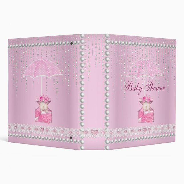 Binder Baby Shower Girl Pink Umbrella Pearl White (Background)