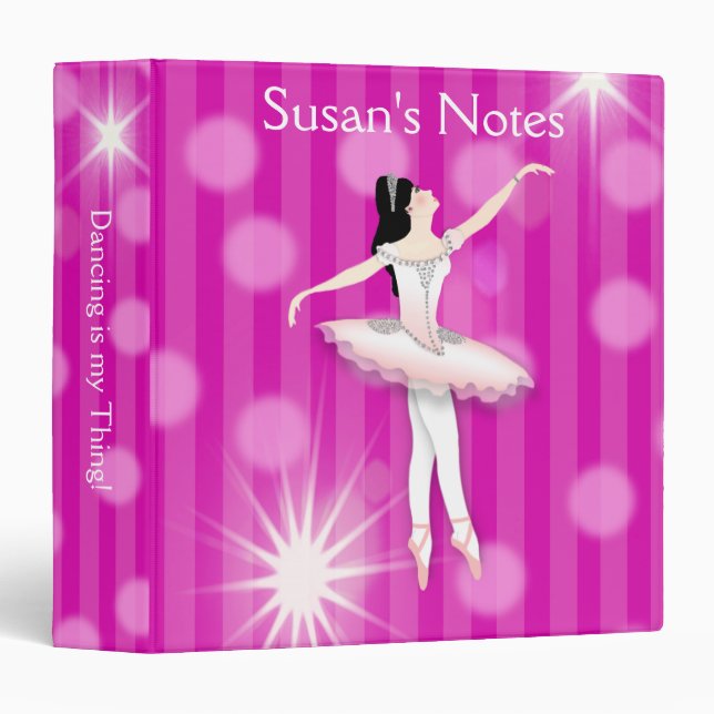 Binder, Ballerina Dancing Notebook, Name Insert 3 Ring Binder (Front/Spine)