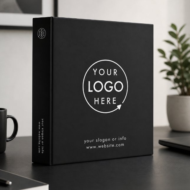 Binder | Business Logo Presentation Organizer (Sleek black company branded binders for small business presentation & office record keeping.)