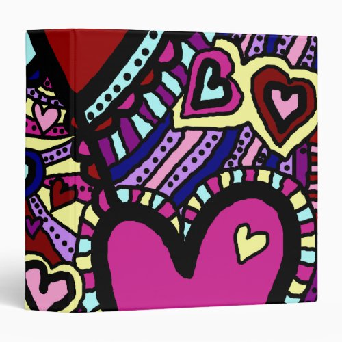 Binder Colorful Abstract Doodle Art Hearts 3 Ring Binder