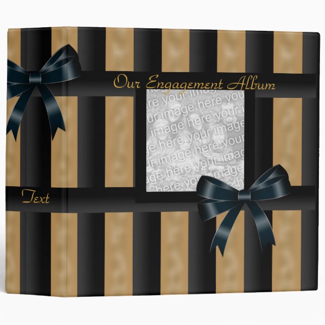 Binder Engagement Album Black Gold Stripe Photo (Front/Spine)