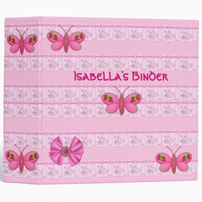 Binder Girls Pink Bunny Rabbits Butterfly large (Front/Spine)