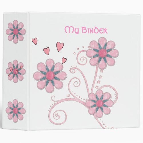 Binder Girls Pink Hearts Flowers