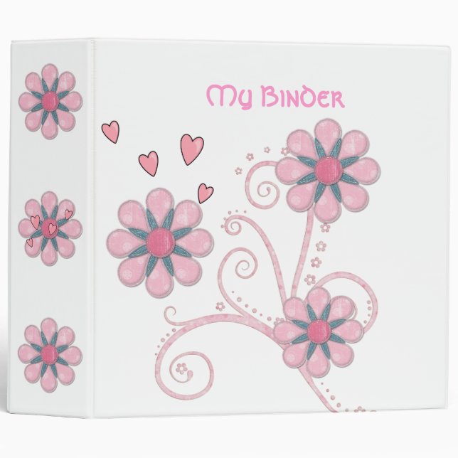 Binder Girls Pink Hearts Flowers (Front/Spine)