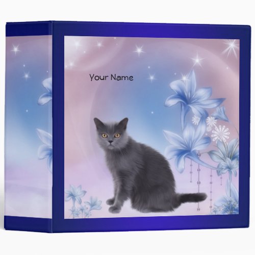 Binder Grey Cat in Blue Flowerworld