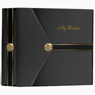 Binder Rich Black Velvet Look Gold Pearl Jewel