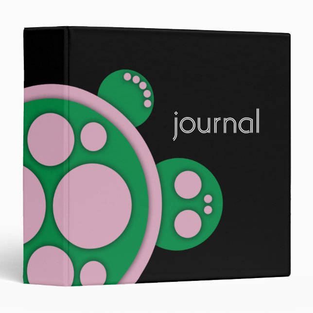 Binder, Round Turtle, Pink Green Black 3 Ring Binder (Front/Spine)