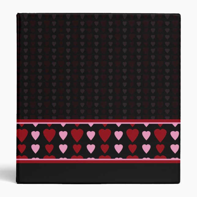 Binder, Valentine Heart Pattern, Red, Pink, Black 3 Ring Binder (Front)