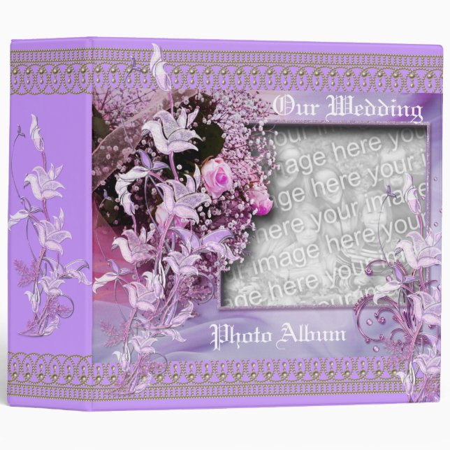 Binder Wedding Photo Album Mauve Floral Frame (Front/Spine)