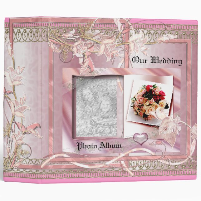 Binder Wedding Photo Album Pink Floral Frame (Front/Spine)