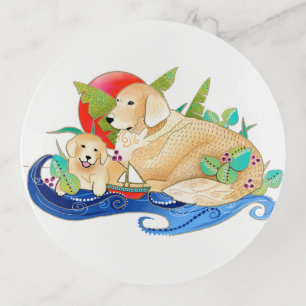 BINDI GOLDEN RETRIEVER -   fused glass trinket dis Tray