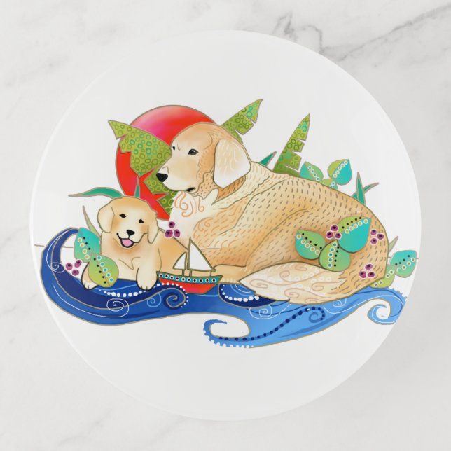 BINDI GOLDEN RETRIEVER -   fused glass trinket dis Trinket Tray (Front)