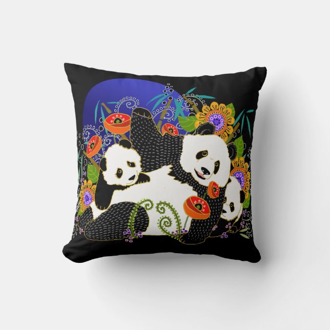 BINDI PANDAS pillow-change background color Throw Pillow (Front)