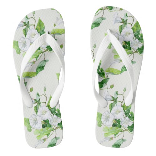 Bindweed white flower flip flops