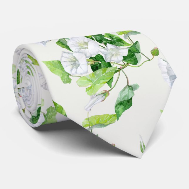 Bindweed white flower   neck tie (Rolled)