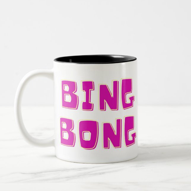 BING BONG COLORFUL TEXT DESIGN Two-Tone COFFEE MUG (Left)