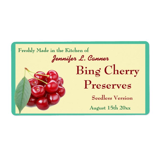 Bing Cherry Jam or Preserves Canning Jar Label (Front)
