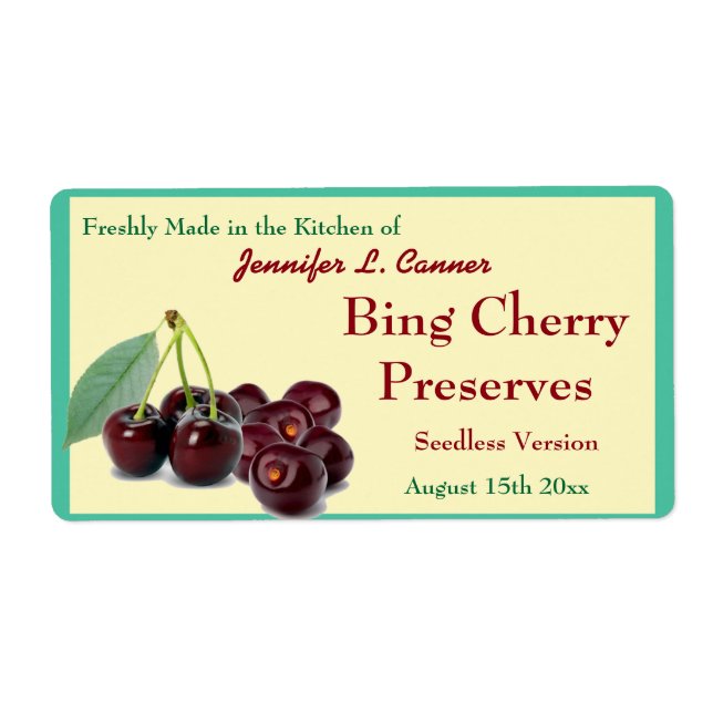 Bing Cherry Jam or Preserves II Canning Jar Label (Front)
