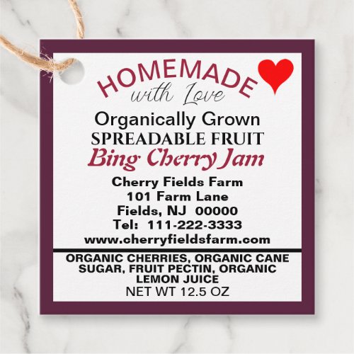 Bing Cherry Spreadable Fruit Jam Canning Favor Tags