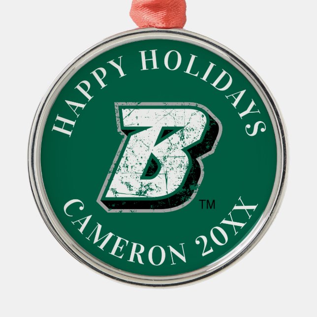 Binghamton B Distressed Metal Ornament (Front)