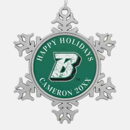 Binghamton B Distressed Snowflake Pewter Christmas Ornament