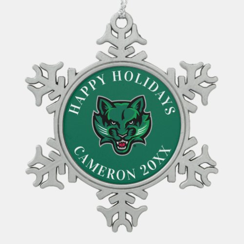 Binghamton Bearcats Logo Snowflake Pewter Christmas Ornament