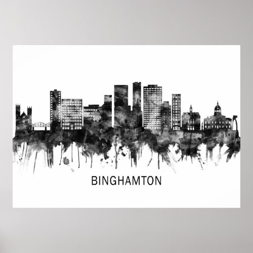 Binghamton New York Skyline BW Poster