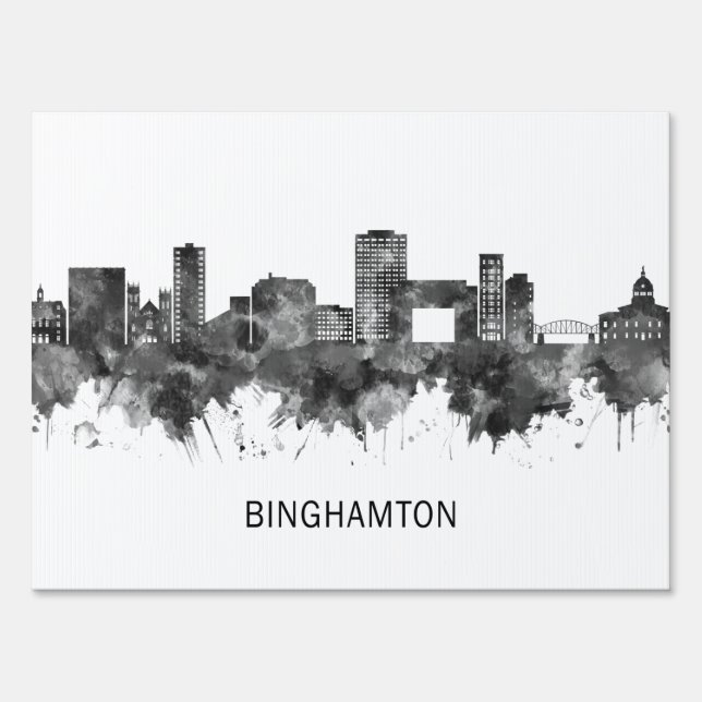 Binghamton New York Skyline BW Sign (Back)