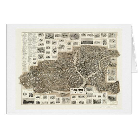 Binghamton, NY Panoramic Map - 1901 Cards (Front Horizontal)